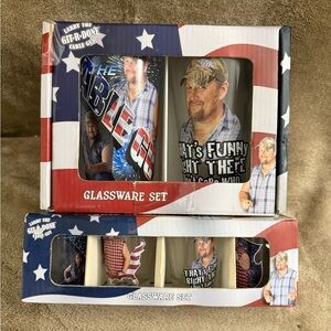 Larry The Cable Guy Git R-Done 16oz Glassware & 4 Shot Glasses Set - Rare